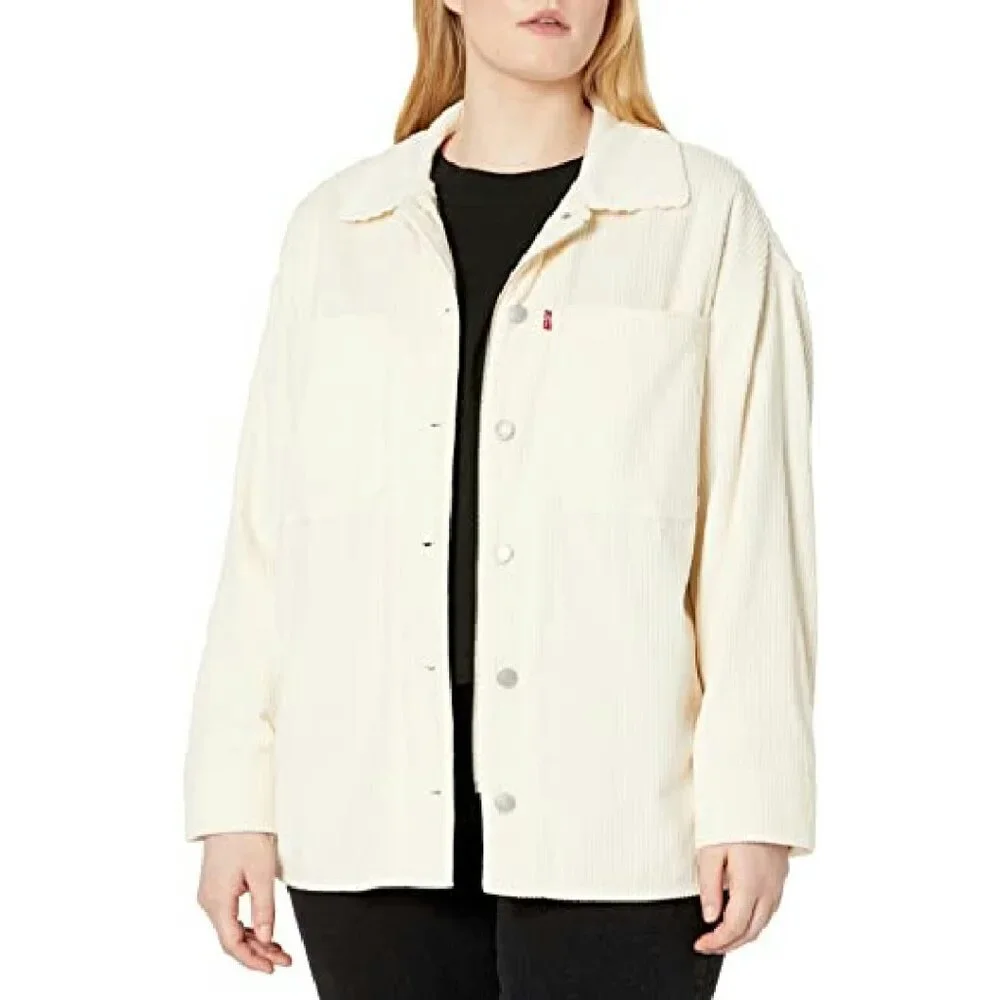 Relaxed Fit Corduroy Shirt Jacket with Pockets, Size M